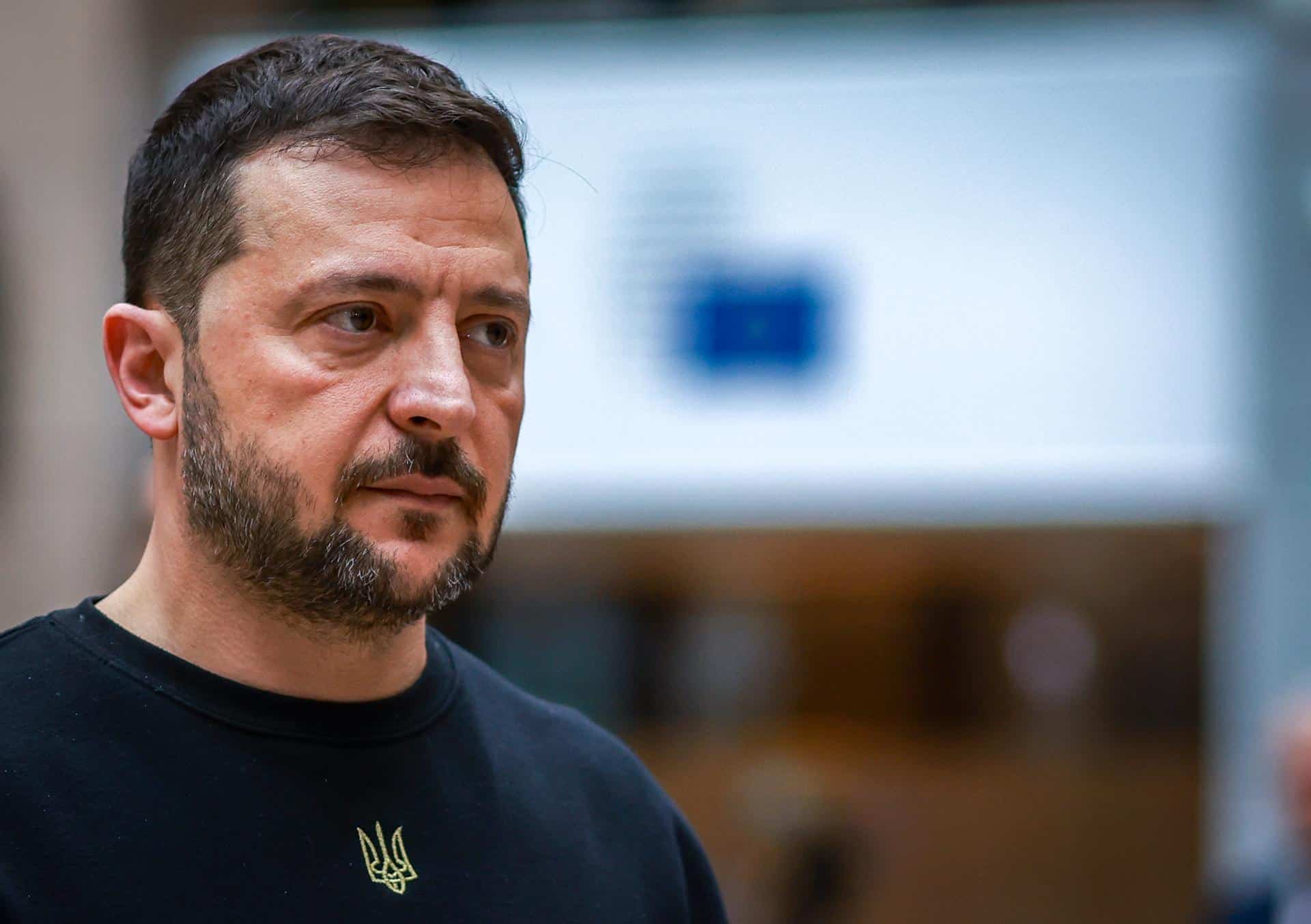 El presidente ucraniano, Volodímir Zelenski, durante la cumbre del Consejo Europeo en Bruselas el 17 de octubre de 2024. EFE/EPA/OLIVIER HOSLET