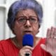 La coordinadora del Comité de Familiares de Detenidos Desaparecidos en Honduras (Cofadeh), Bertha Oliva, habla durante una conferencia de prensa este miércoles en Tegucigalpa (Honduras). EFE/STR