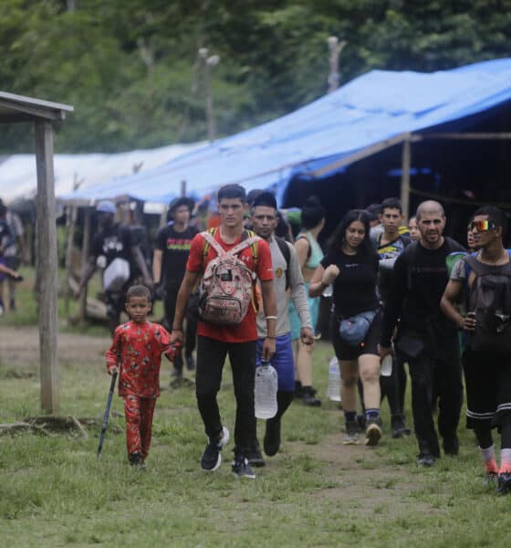 Imagen de archivo de migrantes de diferentes nacionalidades que cruzan un campamento en medio de un operativo en plena selva del Darién, frontera natural entre Colombia y Panamá. EFE/Carlos Lemos