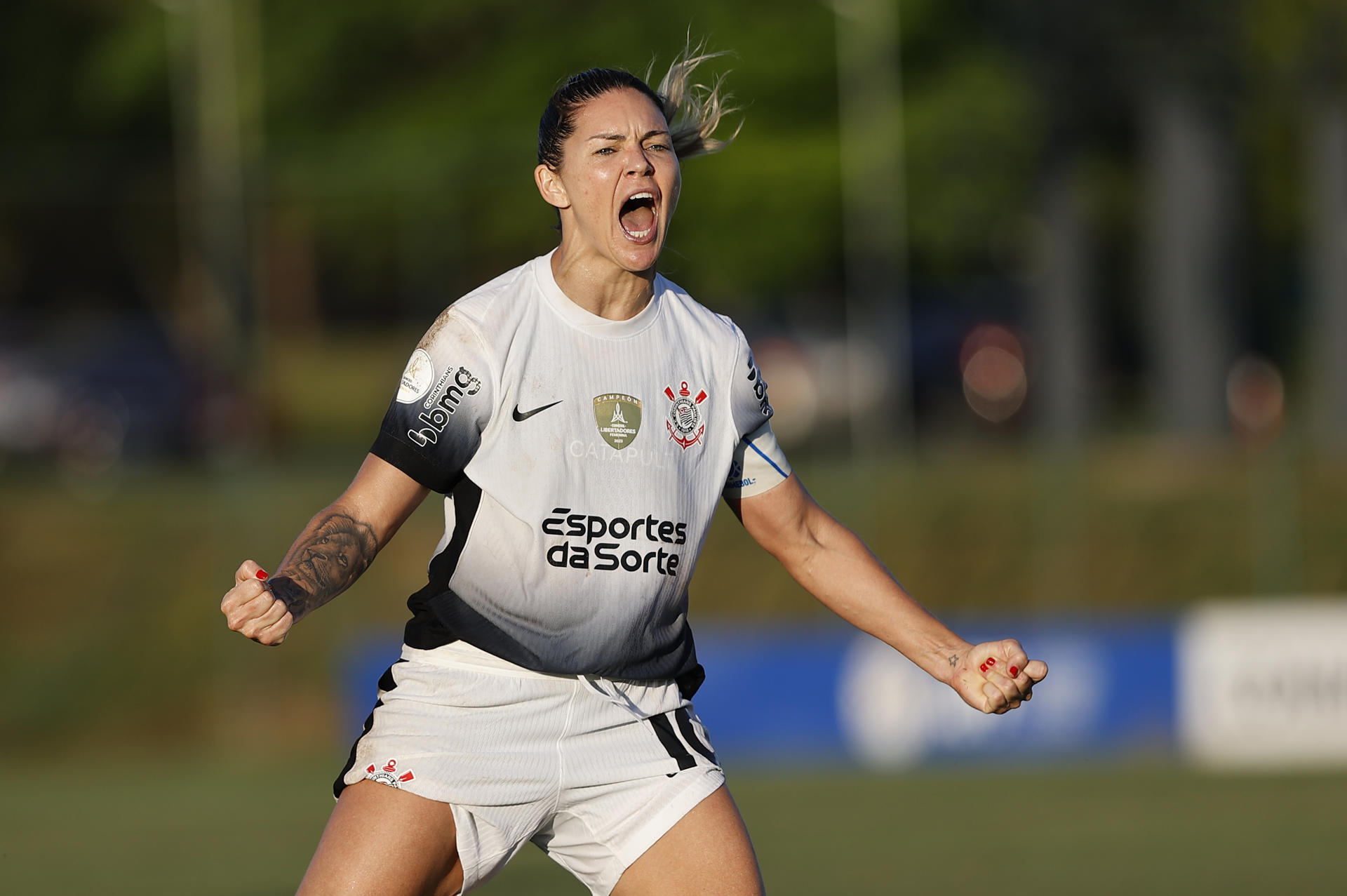 Gabi Zanotti anotó el gol del triunfo del Corinthians ante Boca Juniors en la Copa Libertadores Femenina que se juega en Paraguay. EFE/ Juan Pablo Pino