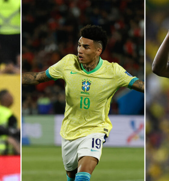 Combo de fotografías donde aparecen los jugadores de la selección brasileña de fútbol Raphinha (i) Igor Jesus (c) y Luiz Henrique. EFE/ Andre Borges / Elvis González