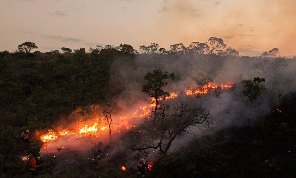 Fotografía de archivo del aérea de un incendio forestal en la Reserva Ecológica Contagem, el pasado mes de septiembre en Brasilia (Brasil). EFE/ Andre Borges