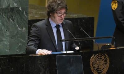 Fotografía de acrhivo del presidente argentino Javier Milei, habla durante el debate general del 79º período de sesiones de la Asamblea General de las Naciones Unidas en la Sede de las Naciones Unidas en Nueva York, Nueva York, EE.UU., 24 de septiembre de 2024. EFE/EPA/Justin Lane