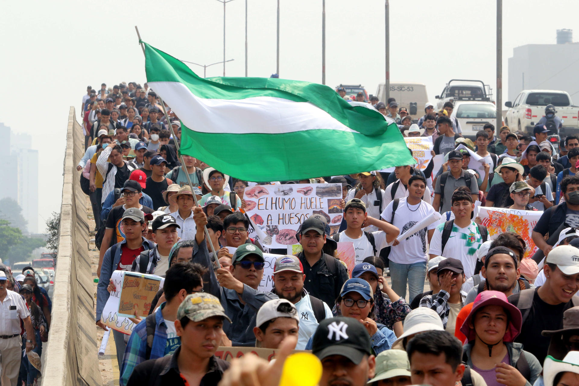 Fotografía de archivo de manifestantes que protestan en contra de lo que consideran un "desastre ecológico" debido a los incendios forestales en Bolivia. EFE/ Juan Carlos Torrejon