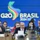 El vicepresidente de Brasil, Geraldo Alckmin (c), habla durante la Reunión Ministerial de Comercio e Inversión del G20, este jueves, en Brasilia (Brasil). EFE/ Andre Borges