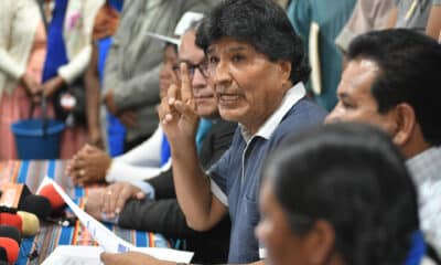 Fotografía del 4 de octubre de 2024 del expresidente Evo Morales (2006-2019) en una rueda de prensa, en Cochabamba (Bolivia). EFE/Jorge Abrego