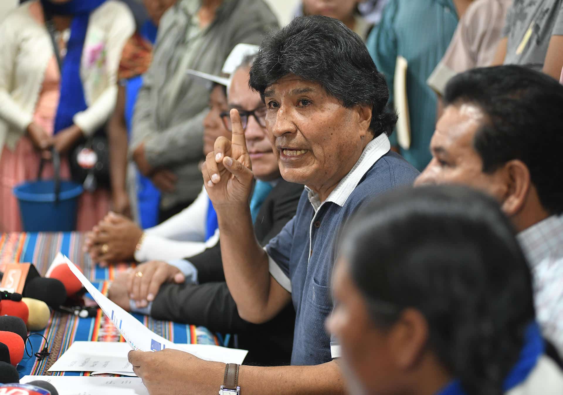 Fotografía del 4 de octubre de 2024 del expresidente Evo Morales (2006-2019) en una rueda de prensa, en Cochabamba (Bolivia). EFE/Jorge Abrego