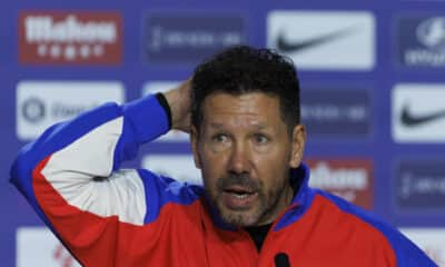 Simeone, durante la rueda de prensa de este sábado. EFE/Sergio Perez