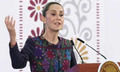 La presidenta de México Claudia Sheinbaum, participa este jueves en una rueda de prensa en Palacio Nacional, en la Ciudad de México (México). EFE/ Mario Guzmán