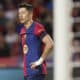 El delantero del Barcelona Robert Lewandowski, durante el partido de LaLiga que FC Barcelona y Sevilla FC disputaron en el estadio Lluis Companys. EFE/Alberto Estévez