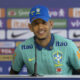 Savinho de Brasil participa en una rueda de prensa este martes, en el Centro de Entrenamiento del Palmeiras, en São Paulo (Brasil).. EFE/ Isaac Fontana