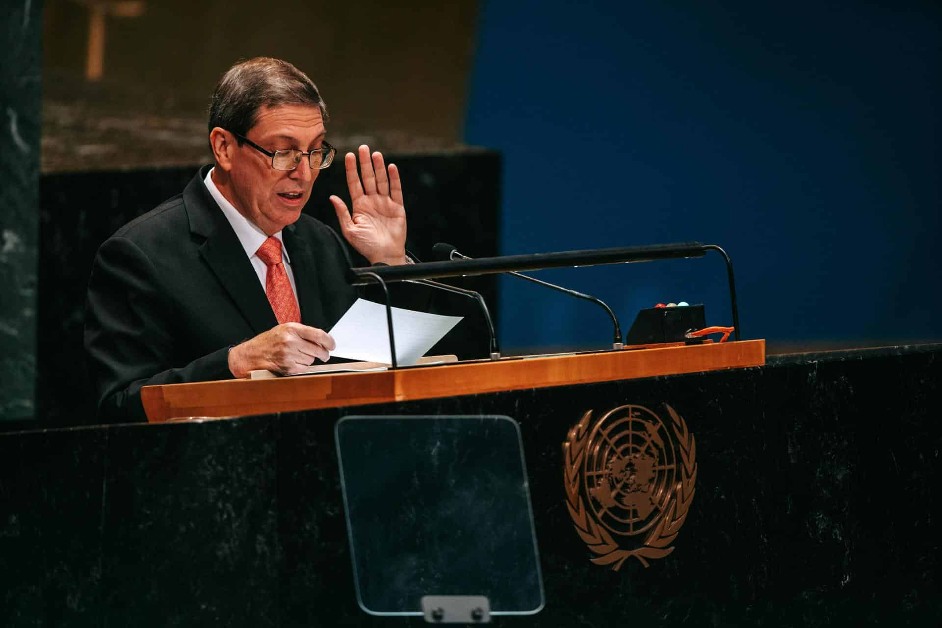 Fotografía de archivo del ministro de Relaciones Exteriores de Cuba, Bruno Rodríguez Parrilla, durante la "Cumbre del Futuro" que se celebró antes del debate general de la 79ª sesión de la Asamblea General de las Naciones Unidas, en la Sede de las Naciones Unidas en Nueva York (EE.UU.), 22 de septiembre de 2024.EFE/EPA/Olga Fedrova