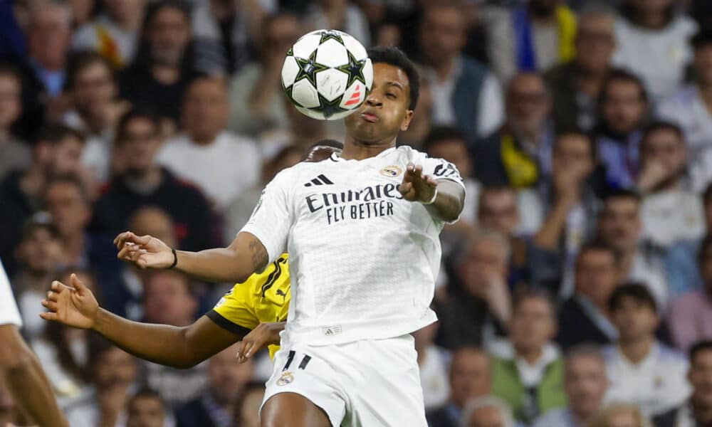 El delantero brasileño Rodrygo Goes durante un partido de Liga de Campeones. EFE / Juanjo Martín