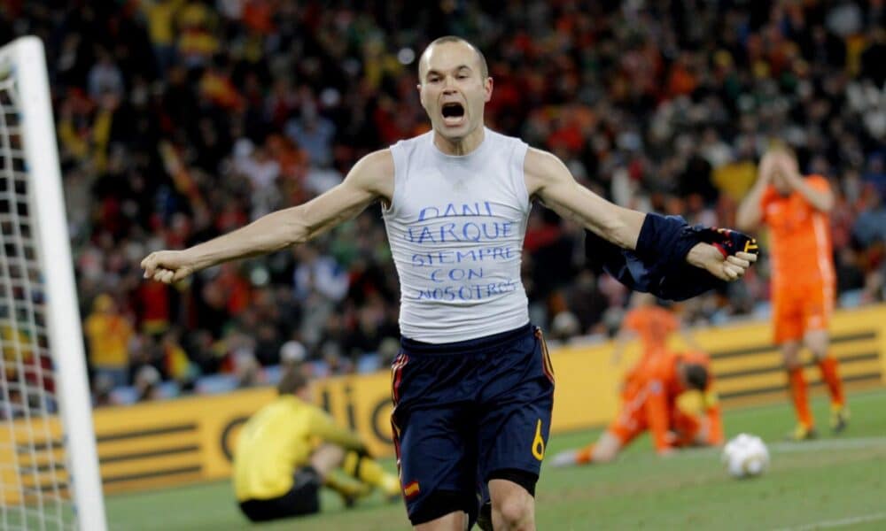 -Andrés Iniesta celebra el gol que consiguío durante el partido de la final del Mundial de Sudáfrica entre Países Bajos y España EFE/Lavandeira Jr.