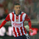 Roberto Alvarado (i) del Guadalajara celebra un gol durante un partido en el estadio Akron en la ciudad de Guadalajara, Jalisco (México). EFE/ Francisco Guasco