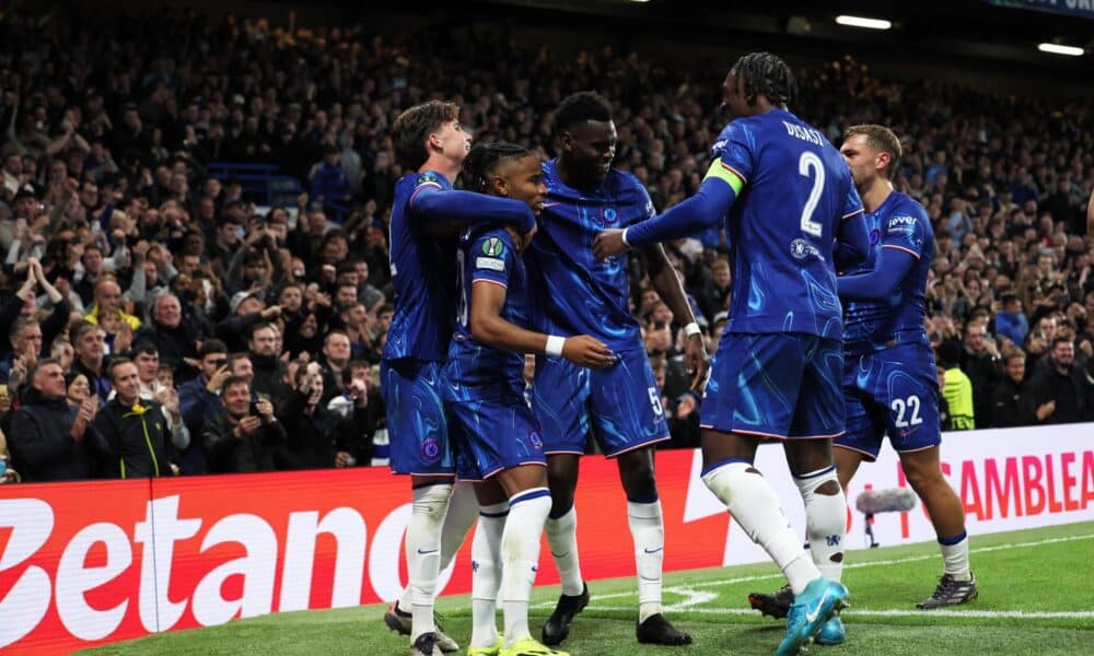 Los jugadores del Chelsea celebran uno de sus tres goles contra el Gent. (Reino Unido, Londres) EFE/EPA/ISABEL INFANTES