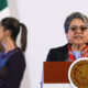 La Secretaria Anticorrupción, Raquel Buenrostro, participa este jueves en una conferencia de prensa de la presienta de México Claudia Sheinbaum, en Palacio Nacional, en la Ciudad de México (México). EFE/ Mario Guzmán