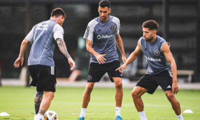 Fotografía de archivo cedida por el Inter Miami de los jugadores Leo Messi (i), Sergio Busquets (c) y Jordi Alba. EFE/ Inter Miami