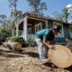 Ángel Sánchez (derecha) y Miguel García (izquierda) cortan un pino caído que dañó una casa después de que el huracán Helene arrasara Valdosta, Georgia, EE. UU., el 30 de septiembre de 2024. EFE/Erik S. Menor