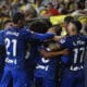 Los jugadores del Getafe celebran el 1-1, durante el partido de la décima jornada de LaLiga EA Sports que Villarreal CF y Getafe CF disputan este domingo en el estadio de la Cerámica. EFE/Andreu Esteban