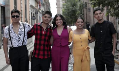 Los actores de la película mexicana 'Sujo', desde la izquierda, Jairo Hernández, Juan Jesús Varela, Karla Garrido, Yadira Pérez y Alexis Verela, posan durante su participación en el Festival Internacional de Cine de Morelia (FICM), el 19 de octubre de 2024, en el estado de Michoacán (México). EFE/Iván Villanueva