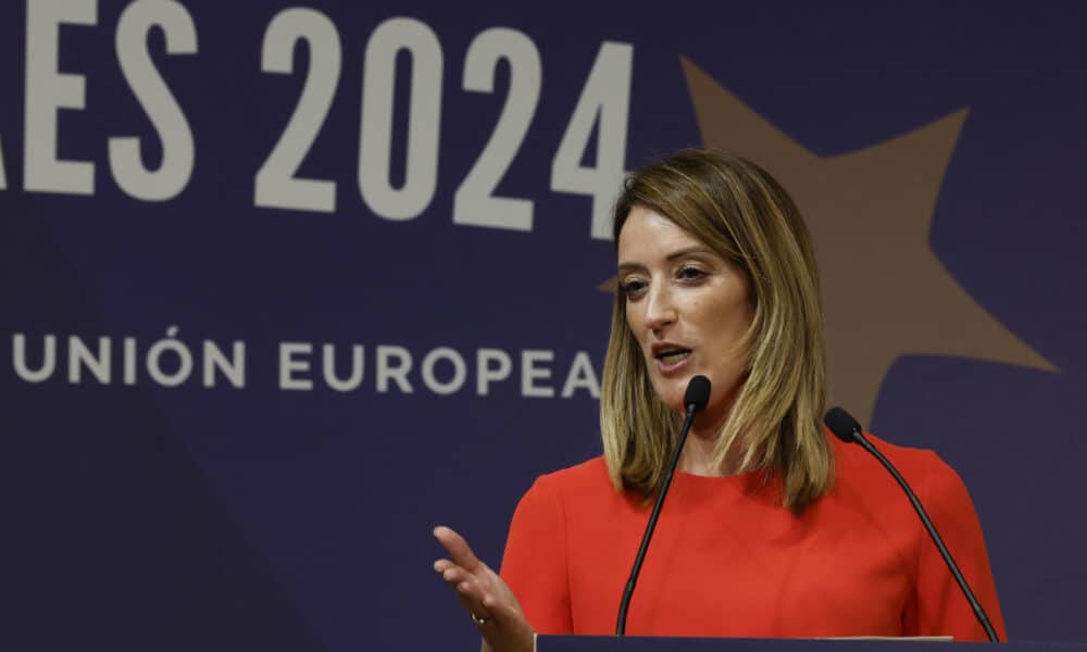 Foto de archivo del 26 de septiembre de 2024 de la presidenta del Parlamento Europeo, Roberta Metsola. EFE/ J.J. Guillén