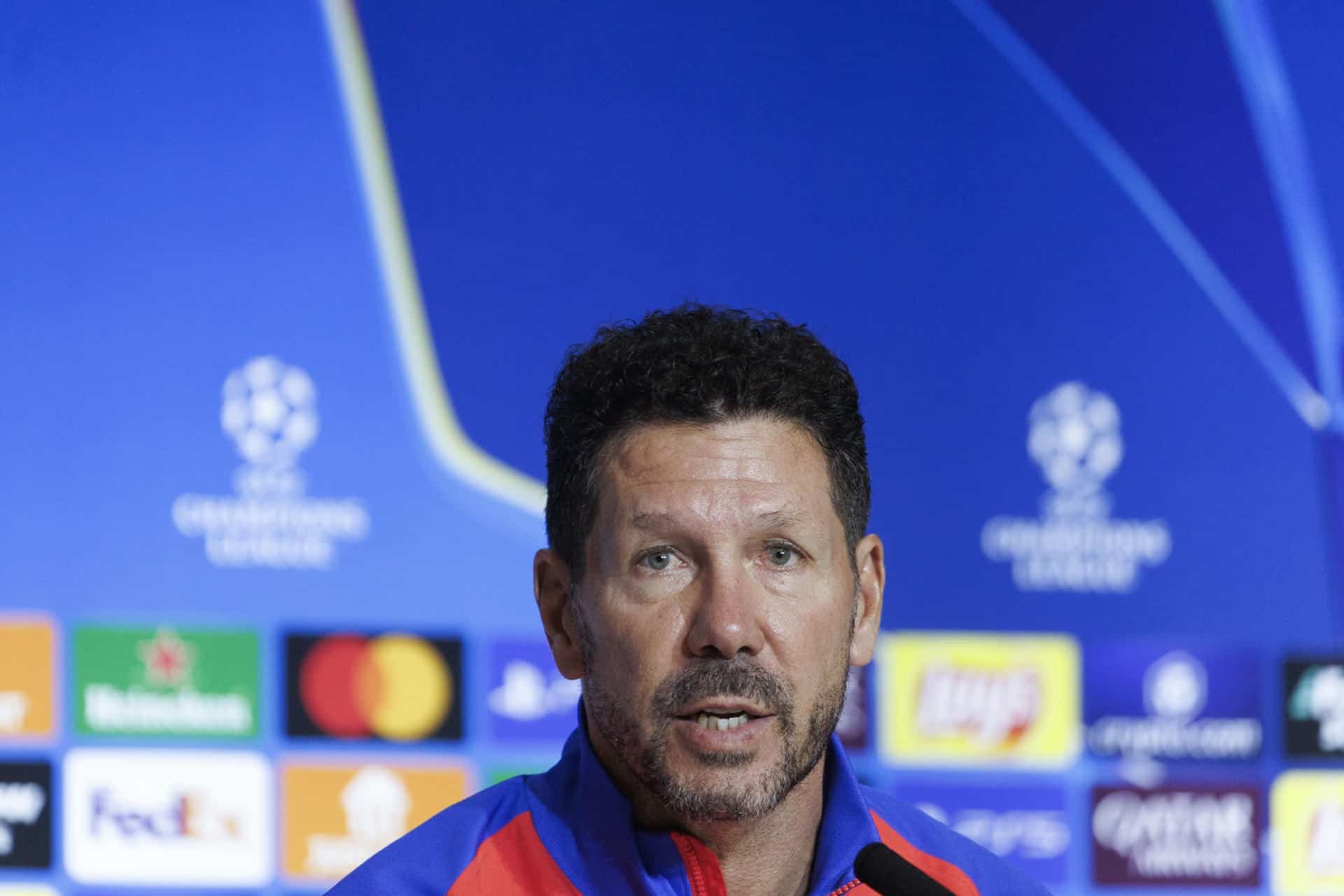 Diego Simeone, en el estadio Metropolitano, durante la rueda de prensa. EFE/ Sergio Pérez