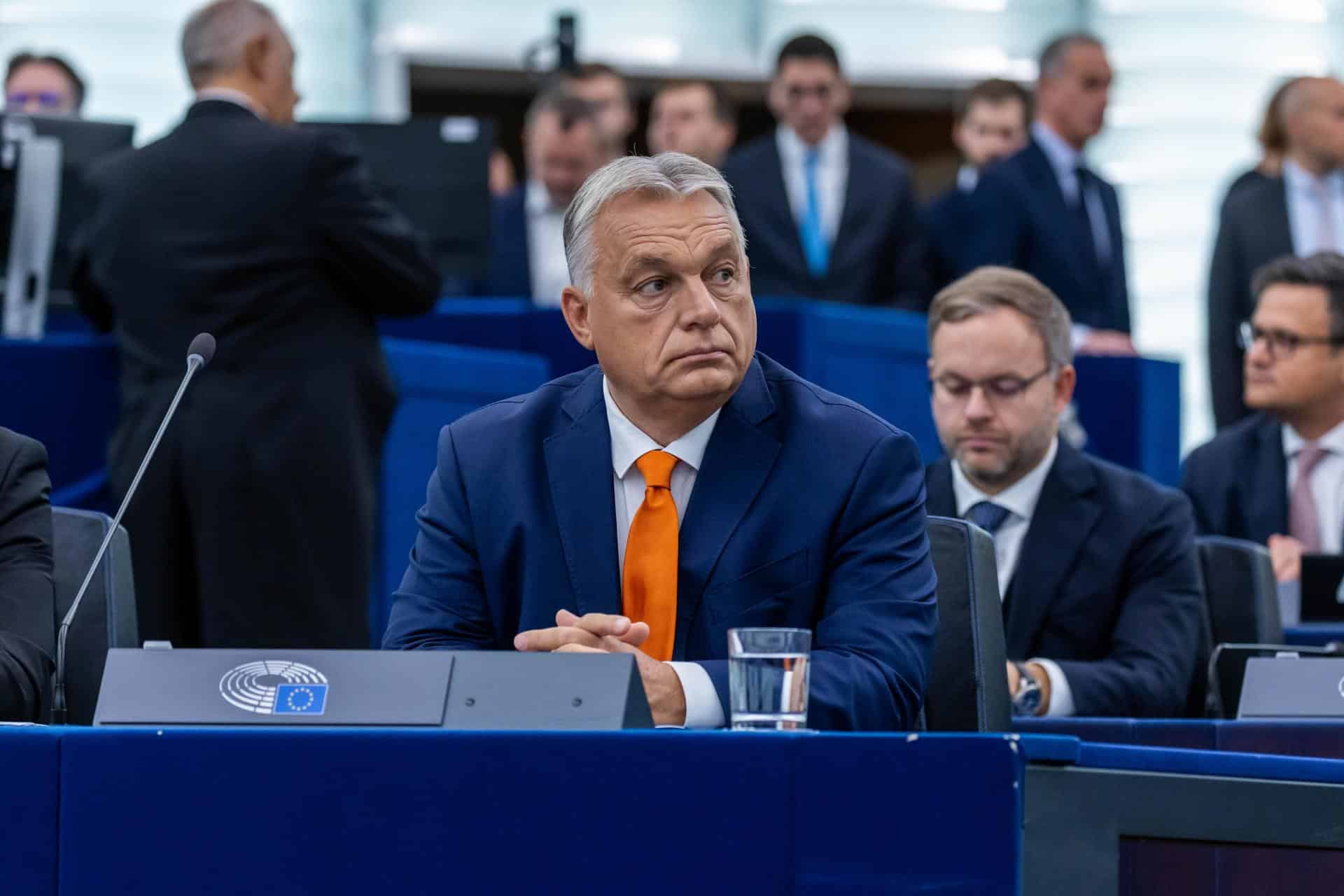 El primer ministro húngaro, Viktor Orban, en el Parlamento Europeo, el 9 de octubre de 2024. EFE/EPA/CHRISTOPHE PETIT TESSON