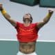 Rafael Nadal, celebra su victoria sobre el canadiense Denis Shapovalov en la final de la Copa Davis que enfrentó a España y Canadá, el 24 de noviembre de 2019. El tenista español ha anunciado que se retirará tras disputar la final de esta competición en Málaga, del 19 al 24 de noviembre . EFE / Kiko Huesca