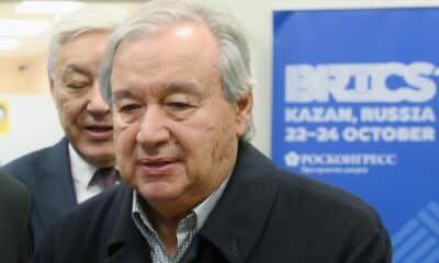 El secretario general de la ONU, Antonio Guterres, asiste a una ceremonia de bienvenida a su llegada al Aeropuerto Internacional de Kazán antes de la Cumbre BRICS en Kazán, Rusia, el 23 de octubre de 2024. EFE/EPA/Alexey Filippov / PHOTO HOST BRICS-RUSSIA2024.RU HANDOUT HANDOUT EDITORIAL USE ONLY/NO SALES