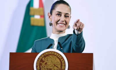 La presidenta de México Claudia Sheinbaum, habla este jueves, durante una conferencia de prensa en Palacio Nacional de la Ciudad de México (México). EFE/ Sáshenka Gutiérrez