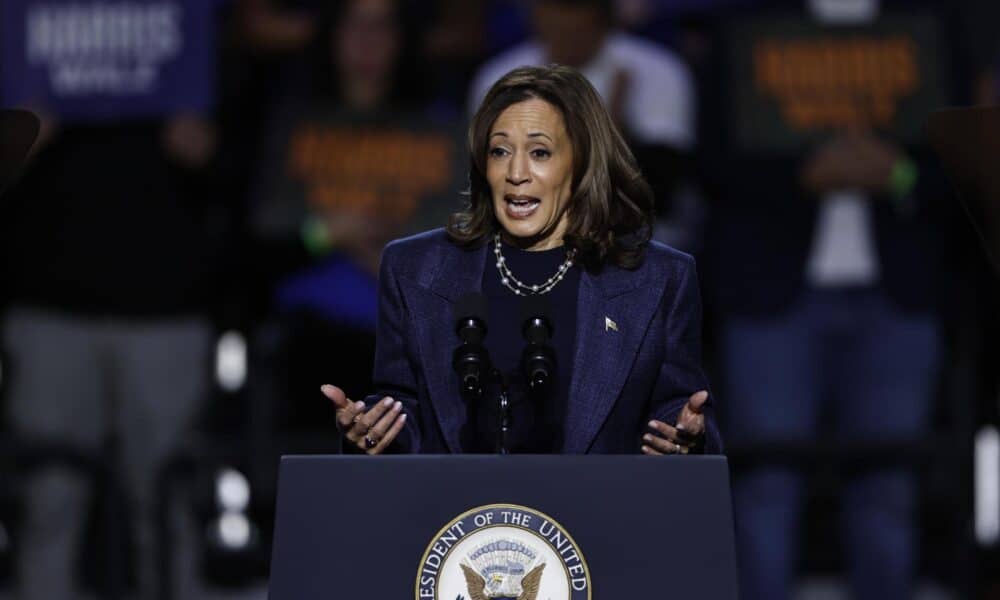 Fotografía de la candidata demócrata a la presidencia y vicepresidenta de EE.UU., Kamala Harris, en East Lansing, Michigan, el 03 de noviembre de 2024. EFE/CJ GUNTHER