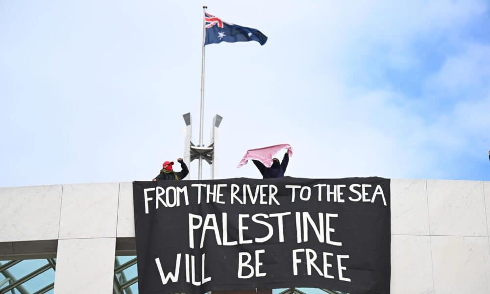 Fotografía de archivo de una protesta de un grupo en favor de Palestina en el Parlamento de Camberra.
EFE/EPA/LUKAS COCH AUSTRALIA AND NEW ZEALAND OUT