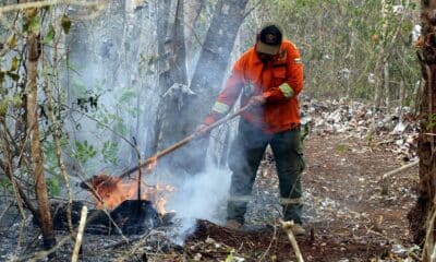 Fotografía de archivo de un bombero que mitiga los restos de un incendio en San Miguelito (Bolivia). EFE/ Juan Carlos Torrejón