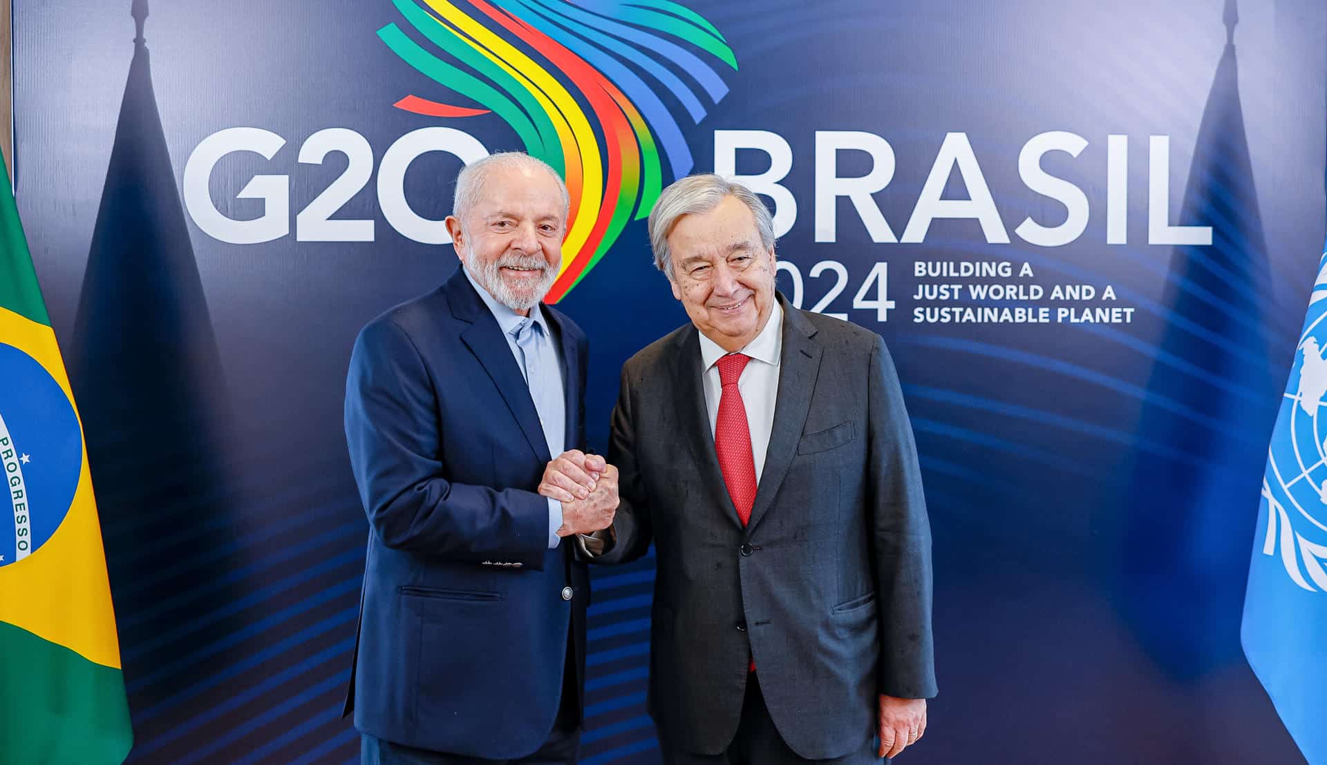 Fotografía cedida por la presidencia brasileña que muestra al presidente Luiz Inácio Lula da Silva (i) junto al secretario general de la ONU, António Guterres, durante una reunión, este sábado, en Río de Janeiro (Brasil). EFE/ Ricardo Stuckert / Presidencia de Brasil