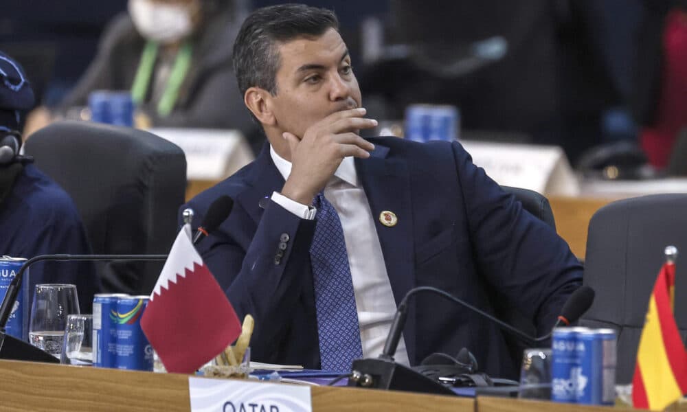 El presidente de Paraguay, Santiago Peña, participa durante la apertura del segundo día de la Cumbre de jefes de Estado del G20 este martes en Río de Janeiro (Brasil). EFE/ Antonio Lacerda