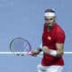 El tenista español Rafa Nadal ante el neerlandés Botic Van de Zandschulp durante el primer partido de los cuartos de final entre los equipos de España y Países Bajos, este martes en el Palacio de los Deportes José María Martín Carpena de Málaga (Andalucía). EFE/ Daniel Pérez