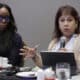 La directora global de UNICEF para la Protección de la Niñez, Sheema Sen Gupta, habla durante una rueda de prensa en Bogotá (Colombia). EFE/ Carlos Ortega