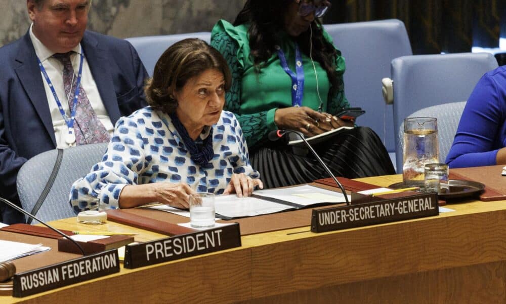 La subsecretaria general de la ONU para Asuntos Políticos, Rosemary DiCarlo, ante el Consejo de Seguridad. EFE/SARAH YENESEL