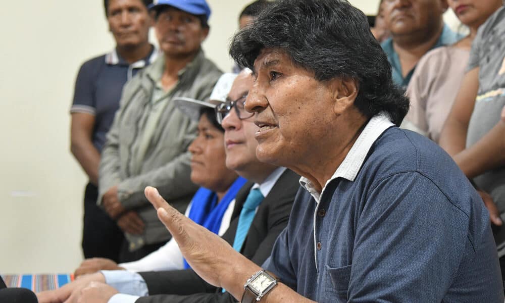 Fotografía de archivo del 4 de octubre de 2023 del expresidente boliviano Evo Morales (2006-2019) en una rueda de prensa en Cochabamba (Bolivia).EFE/Jorge Abrego