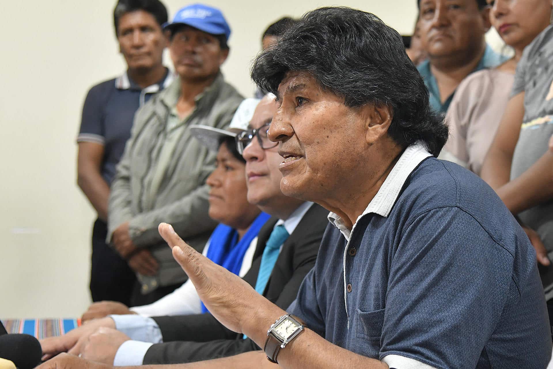 Fotografía de archivo del 4 de octubre de 2023 del expresidente boliviano Evo Morales (2006-2019) en una rueda de prensa en Cochabamba (Bolivia).EFE/Jorge Abrego