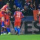 Los jugadores del Viktoria Plzen celebran uno de sus goles contra la Real Sociedad. EFE/EPA/MARTIN DIVISEK