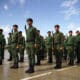 Alumnos de la Universidad Al Istiqlal de Ciencias Militares y de Seguridad, ubicada en medio del desierto, en Jericó, Cisjordania ocupada. EFE/ Alejandro Ernesto