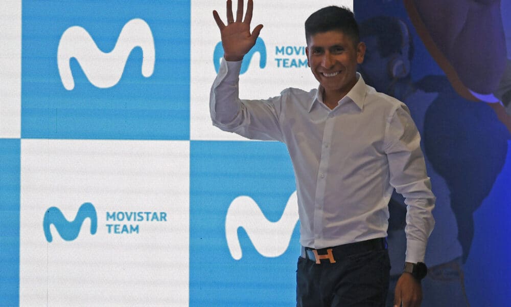 El ciclista colombiano Nairo Quintana durante la rueda de prensa del pasado año en la que se anunció su vuelta al Movistar Team. El ciclista de Boyacáha renovado una temporada con el equipo español. EFE/ Mauricio Dueñas Castañeda