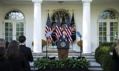 El presidente de EE.UU., Joe Biden, pronuncia un discurso sobre los resultados de las elecciones presidenciales de 2024 durante una dirección a la nación en el Jardín de Rosas de la Casa Blanca en Washington, DC, EE. UU., el 07 de noviembre de 2024. EFE/Graeme Sloan