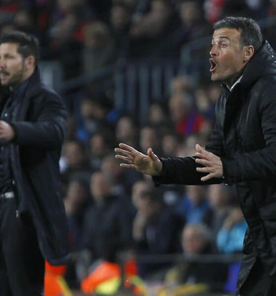 Luis Enrique y Simeone, en una foto de archivo durante el Barcelona-Atlético de Madrid de la Liga de Campeones de 2016. EFE/Quique García