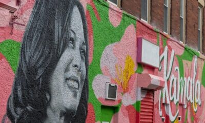 Un mural de la vicepresidenta de EE. UU. y candidata demócrata, Kamala Harris, en Mount Airy, Filadelfia, Pennsylvania. EFE/DAVID MUSE