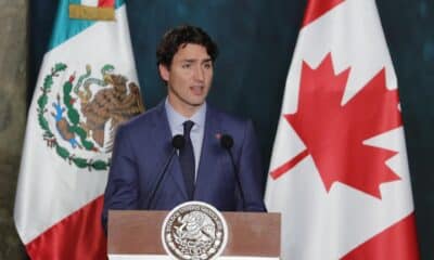 Imagen de archivo del primer ministro canadiense, Justin Trudeau, durante una conferencia de prensa en Palacio Nacional en Ciudad de México. (México). EFE/José Méndez