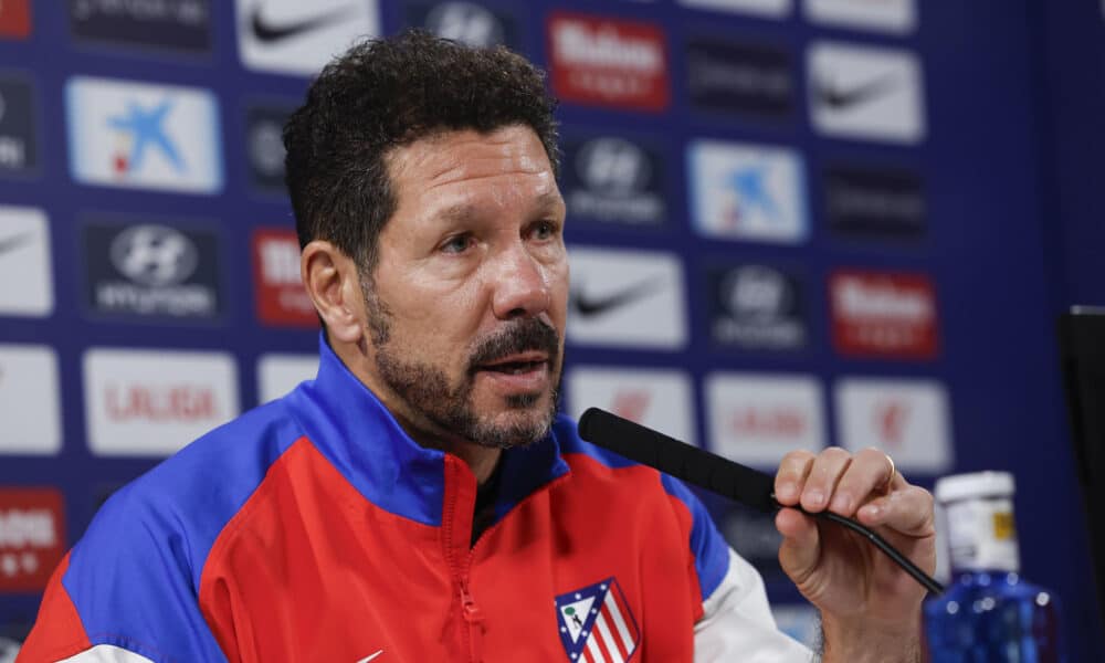 Simeone, durante la rueda de prensa de este sábado. EFE/Chema Moya