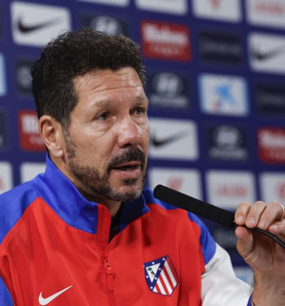 Simeone, durante la rueda de prensa de este sábado. EFE/Chema Moya